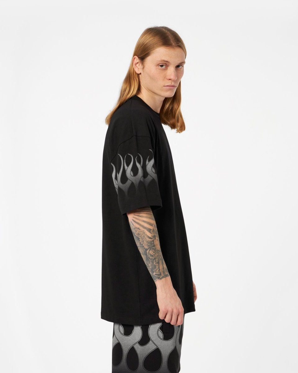 Vision Of Super BLACK T-SHIRT WITH GREY FLAMES Saldi
