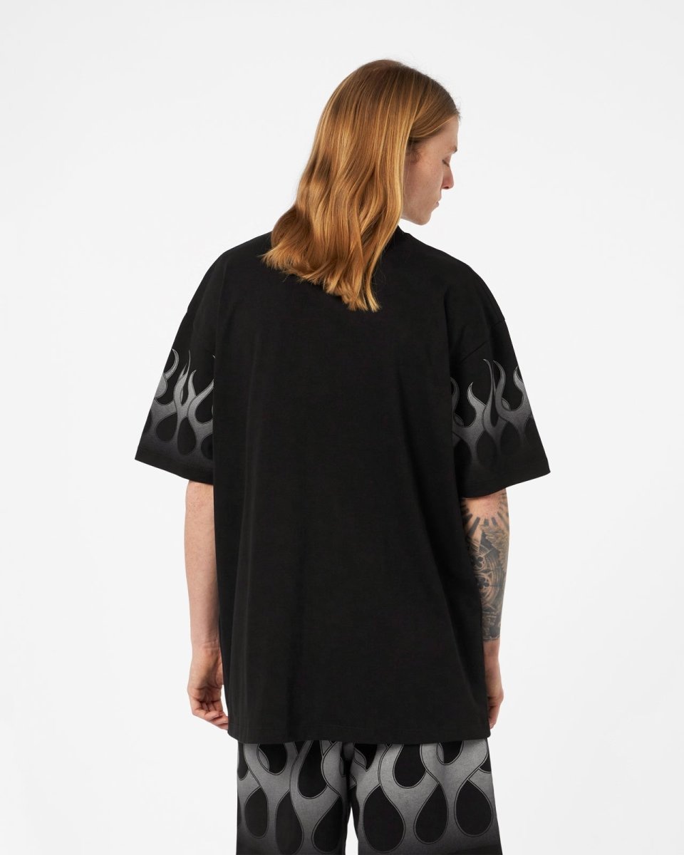 Vision Of Super BLACK T-SHIRT WITH GREY FLAMES Saldi