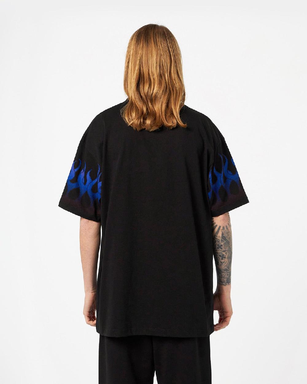 Vision Of Super BLACK T-SHIRT WITH BLUE FLAMES Offerte