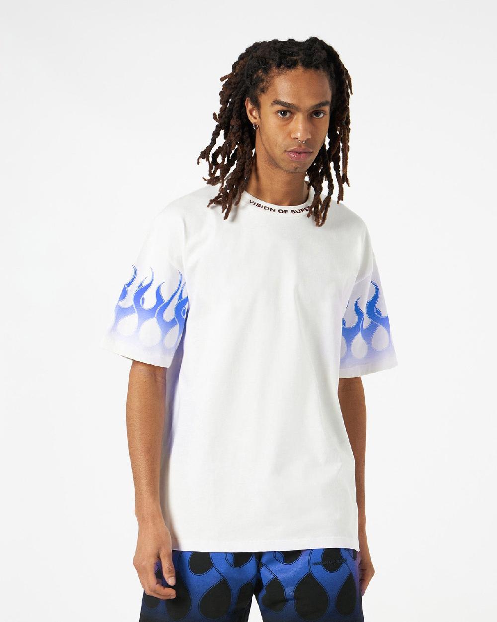 Vision Of Super WHITE T-SHIRT WITH BLUE FLAMES Hotsell