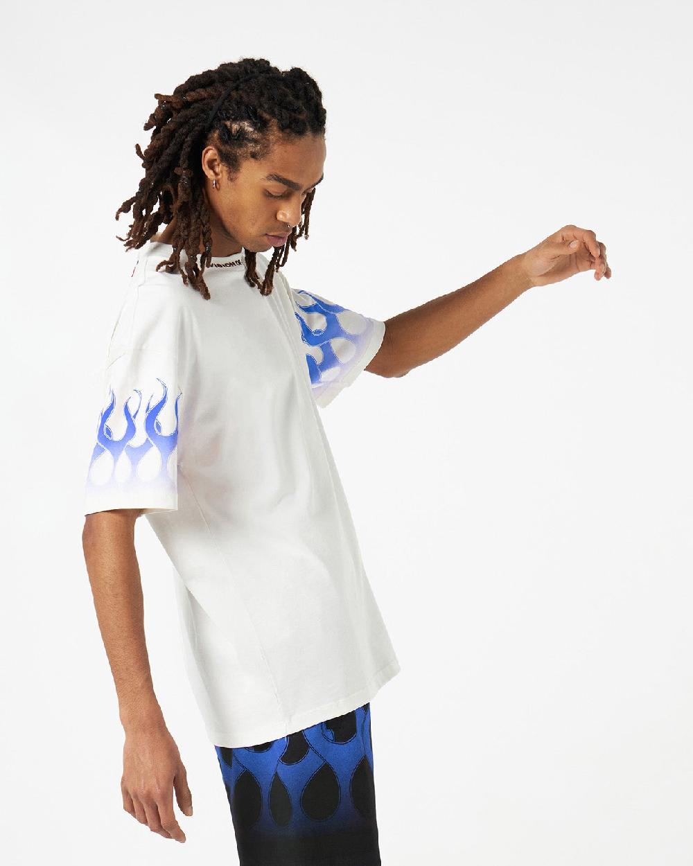 Vision Of Super WHITE T-SHIRT WITH BLUE FLAMES Hotsell