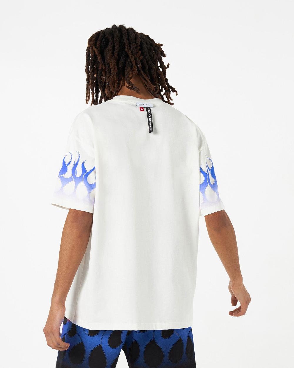 Vision Of Super WHITE T-SHIRT WITH BLUE FLAMES Hotsell
