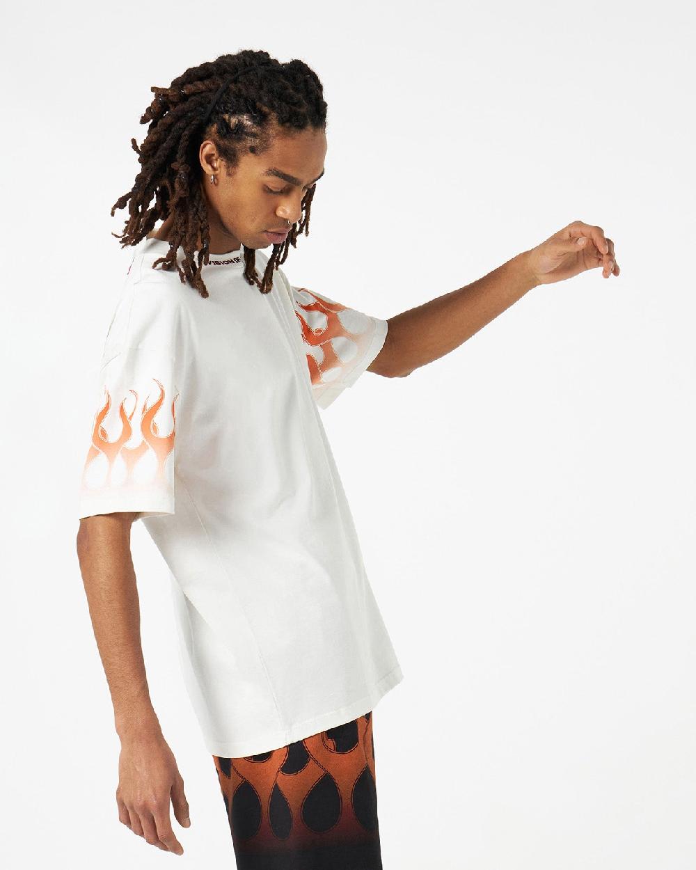 Vision Of Super WHITE T-SHIRT WITH ORANGE FLAMES Offerta migliore
