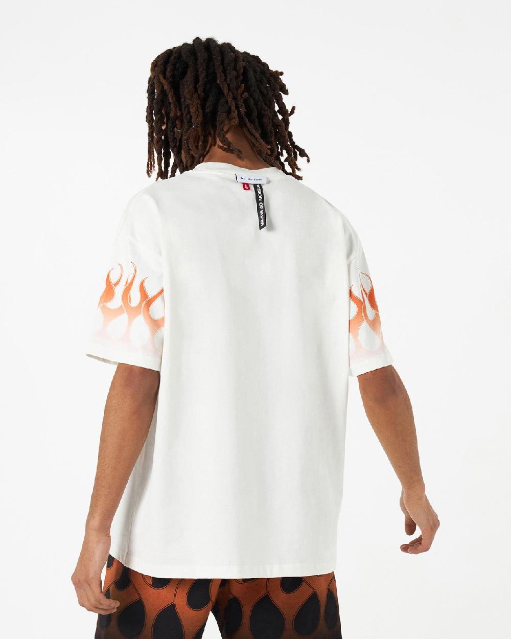 Vision Of Super WHITE T-SHIRT WITH ORANGE FLAMES Offerta migliore