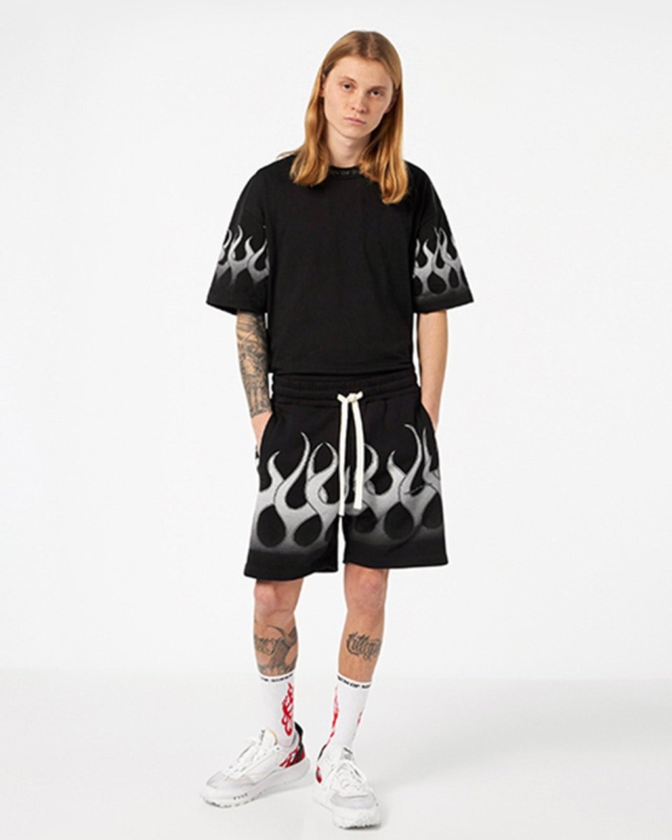 Vision Of Super BLACK T-SHIRT WITH LIGHT GREY FLAMES Saldi Di Fabbrica