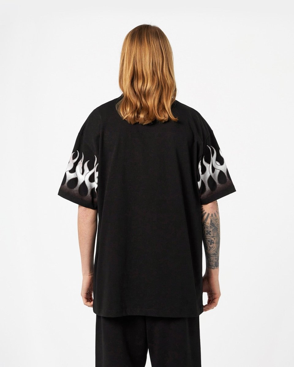 Vision Of Super BLACK T-SHIRT WITH LIGHT GREY FLAMES Saldi Di Fabbrica