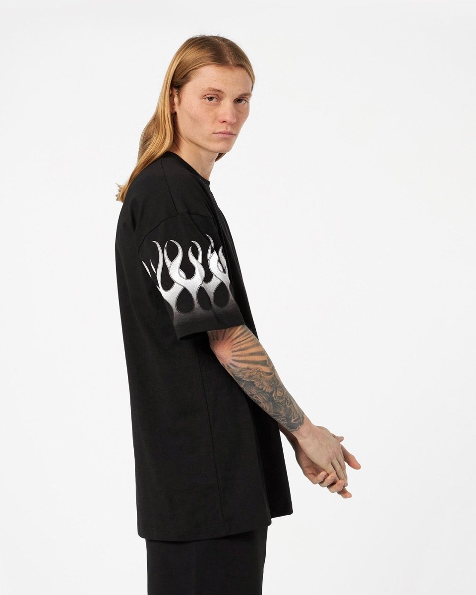 Vision Of Super BLACK T-SHIRT WITH LIGHT GREY FLAMES Saldi Di Fabbrica