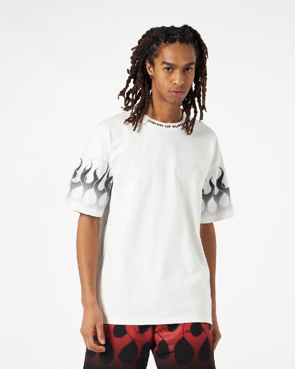 Vision Of Super WHITE T-SHIRT WITH BLACK FLAMES I Più Venduti