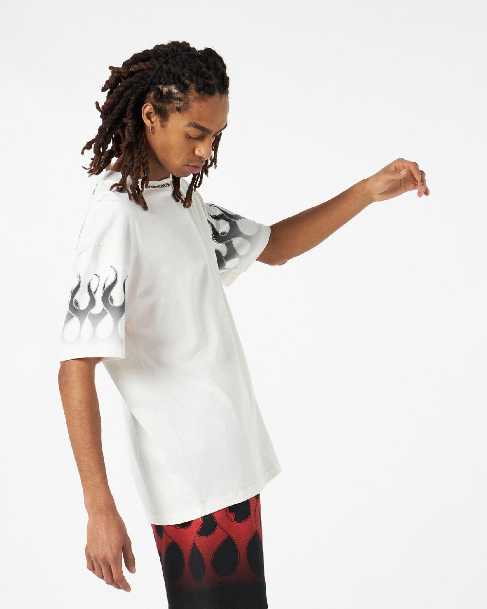 Vision Of Super WHITE T-SHIRT WITH BLACK FLAMES I Più Venduti