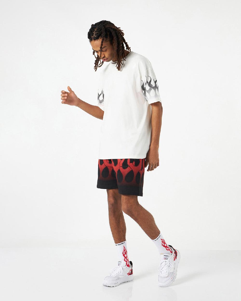 Vision Of Super WHITE T-SHIRT WITH BLACK FLAMES I Più Venduti