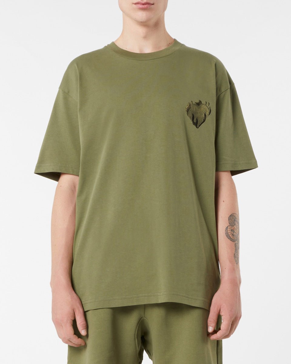 Vision Of Super GREEN T-SHIRT WITH EMBROIDERED FLAMING HEART In Saldo