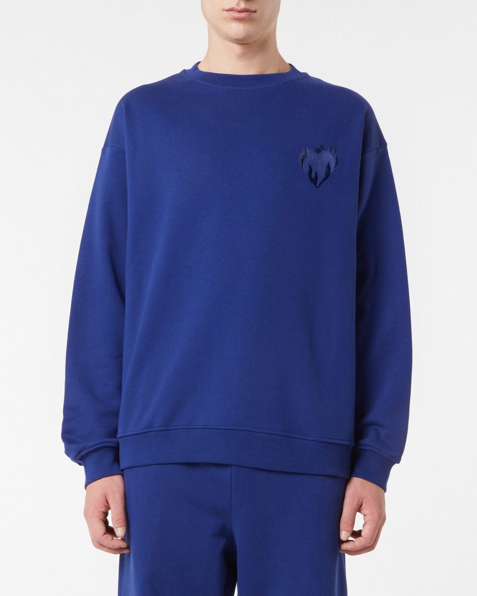 Vision Of Super BLUE CREWNECK WITH EMBROIDERED FLAMING HEART 2025