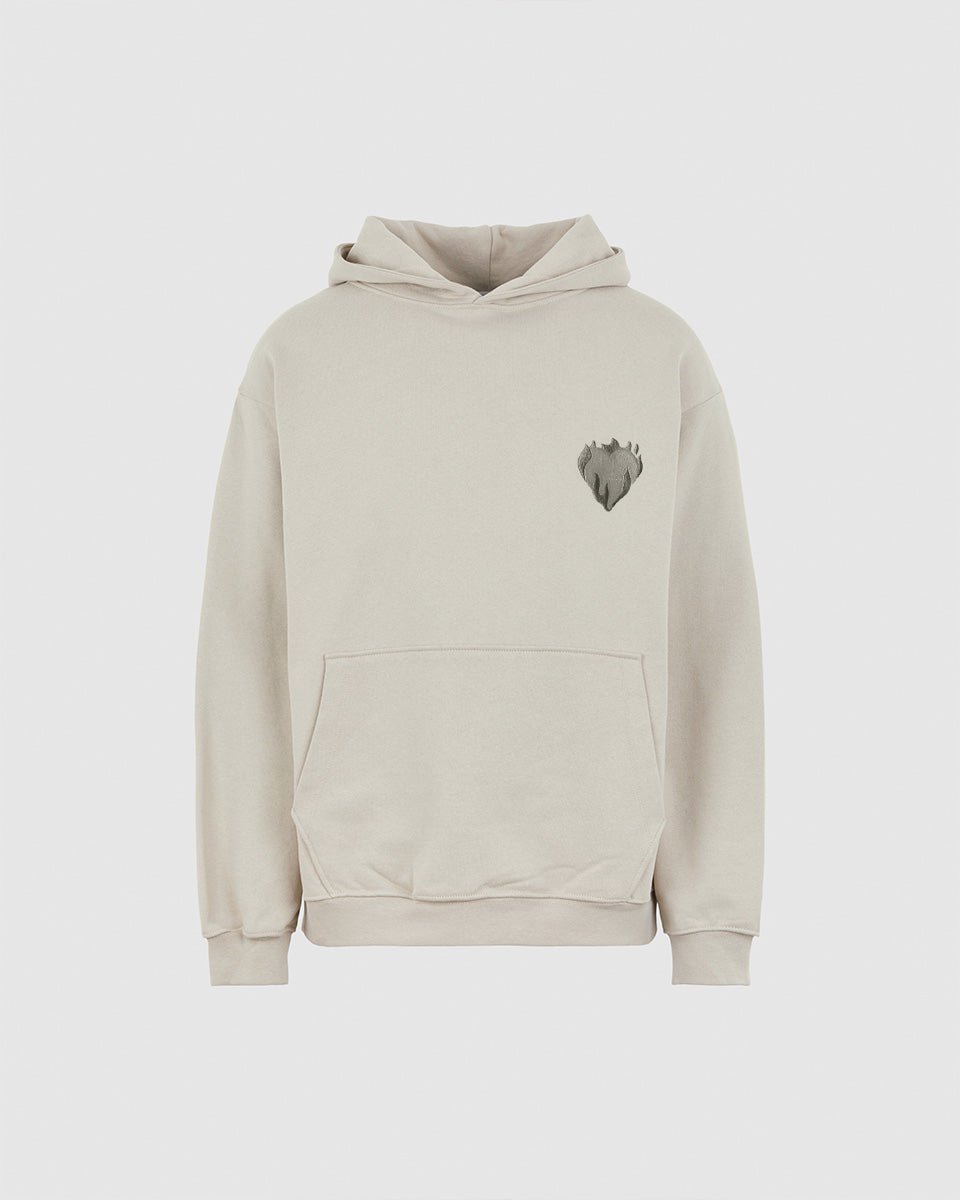 Vision Of Super LONDON FOG HOODIE WITH EMBROIDERED FLAMING HEART Pezzi Unici