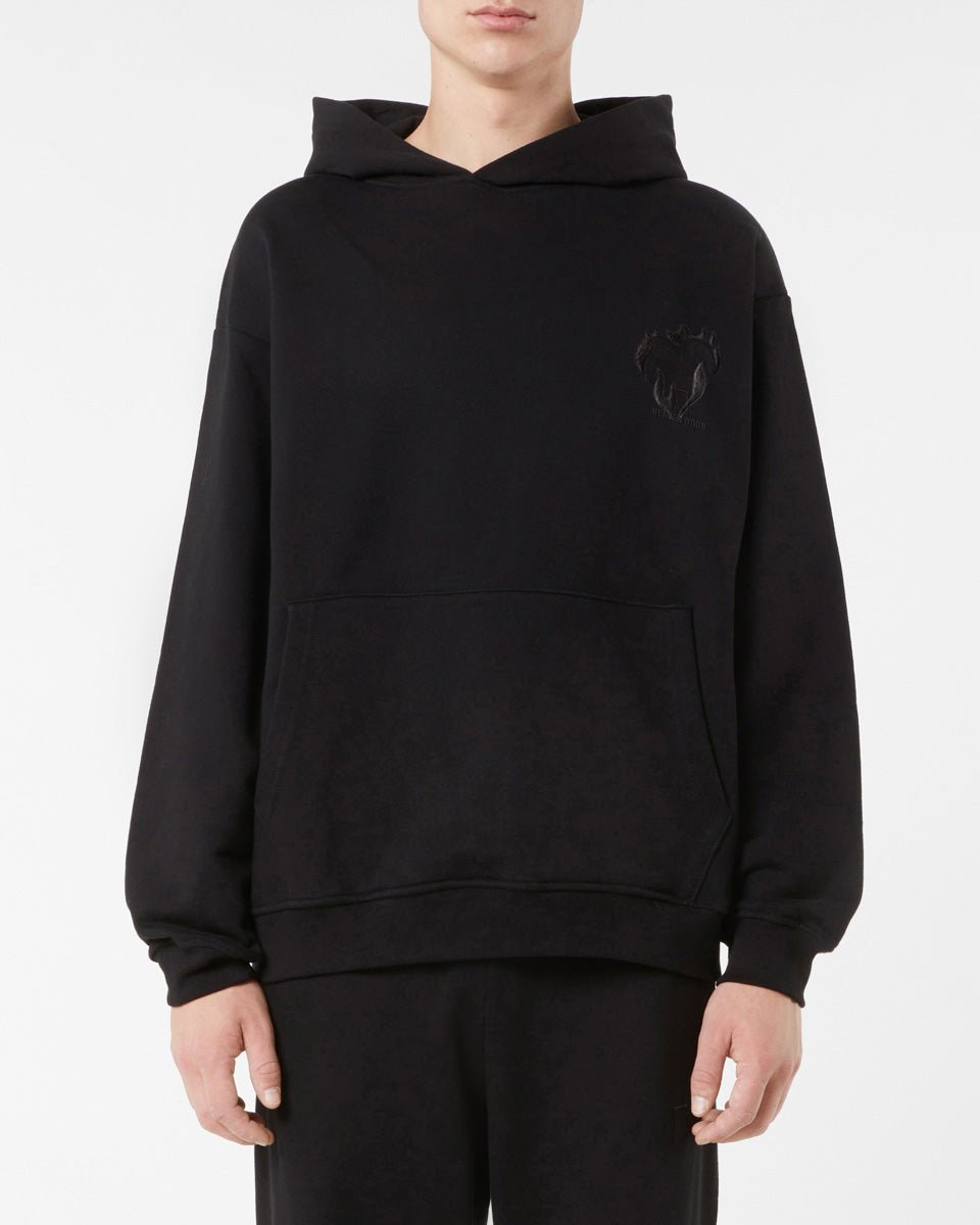Vision Of Super BLACK HOODIE WITH EMBROIDERED FLAMING HEART Soddisfazione Garantita
