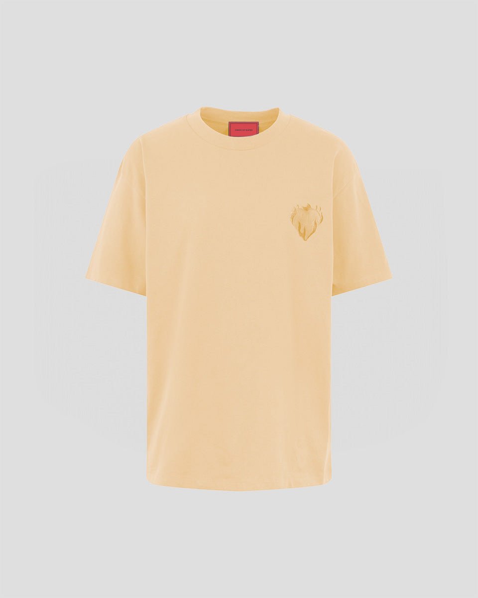 Vision Of Super PEACH T-SHIRT WITH EMBROIDERED FLAMING HEART Consegna Veloce