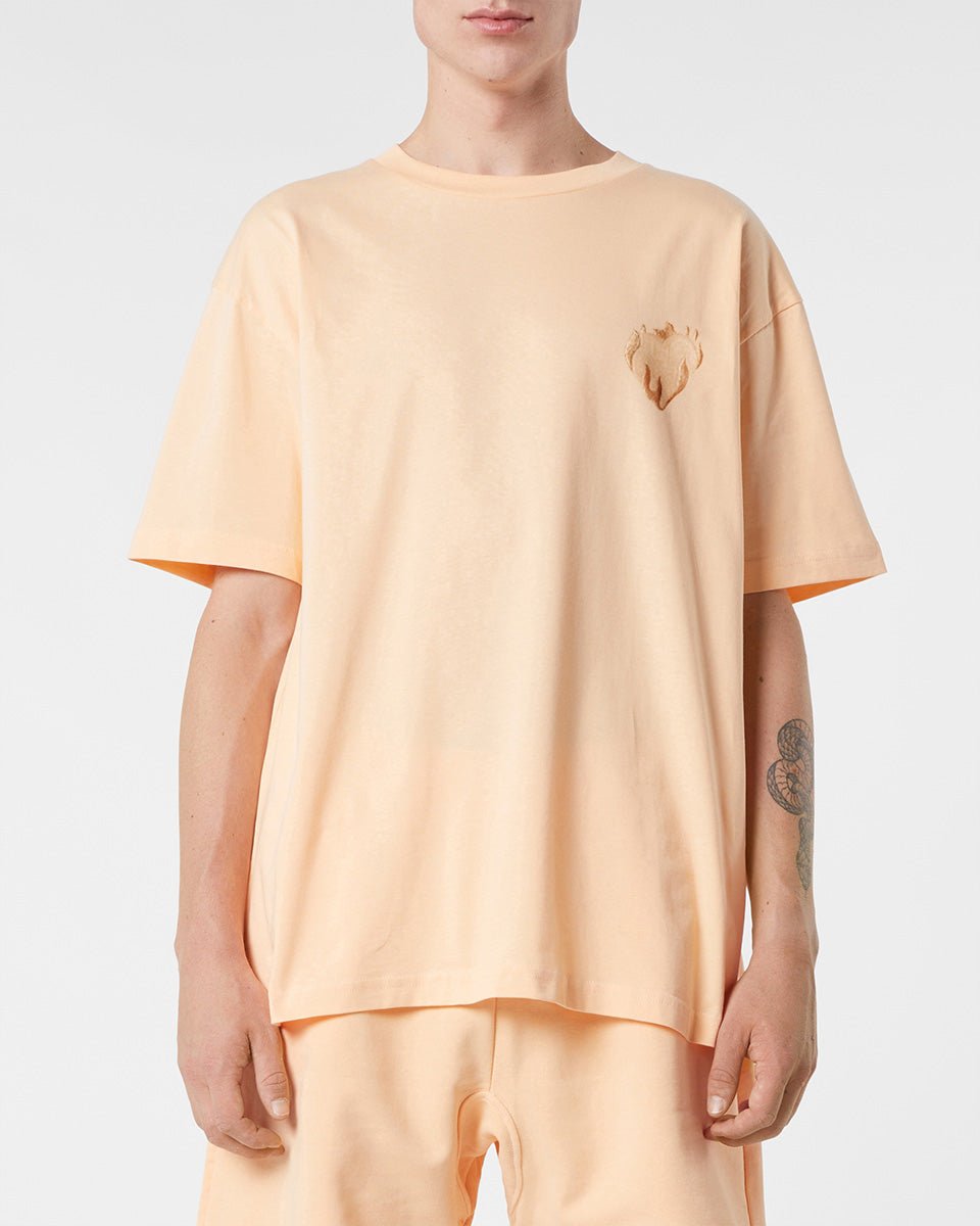 Vision Of Super PEACH T-SHIRT WITH EMBROIDERED FLAMING HEART Consegna Veloce