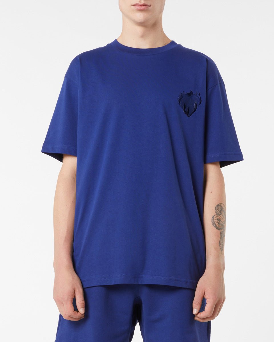 Vision Of Super BLUE T-SHIRT WITH EMBROIDERED FLAMING HEART Novità