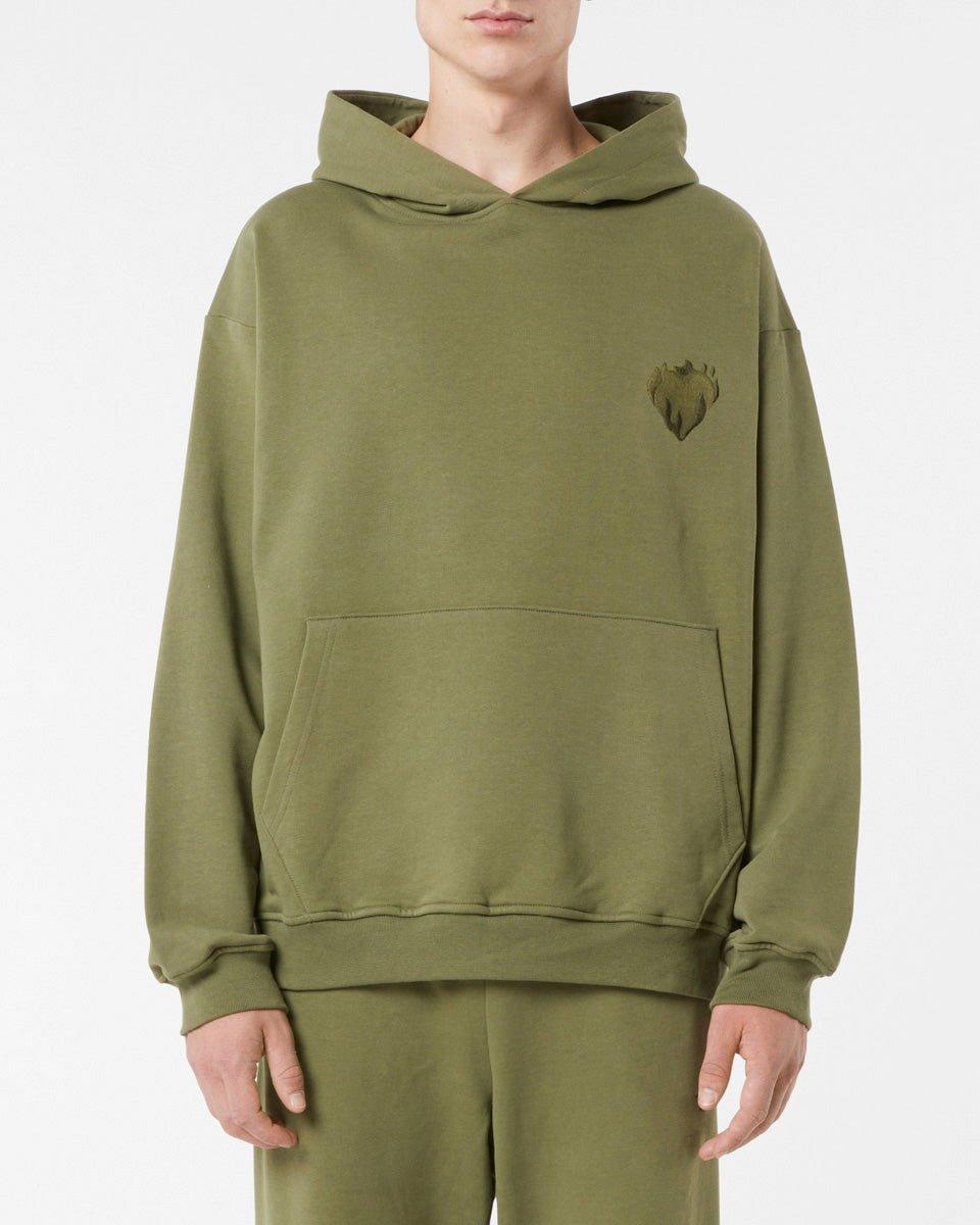 Vision Of Super GREEN HOODIE WITH EMBROIDERED FLAMING HEART Presa