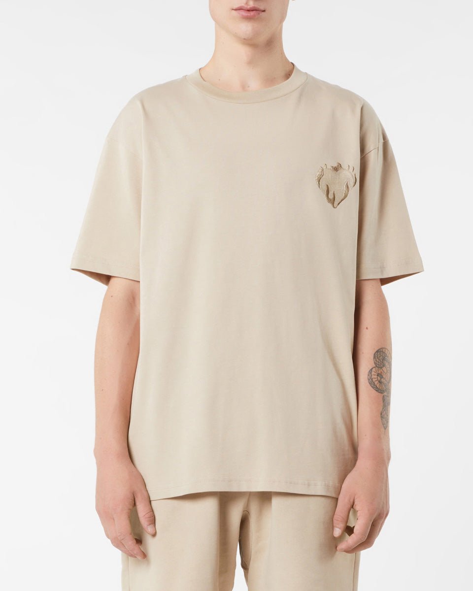 Vision Of Super LIGHT BROWN T-SHIRT WITH EMBROIDERED FLAMING HEART Economico