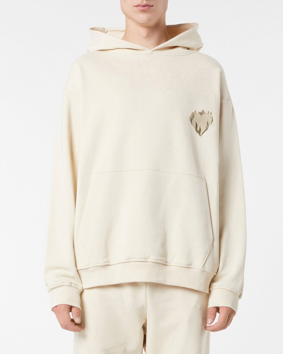 Vision Of Super SAND HOODIE WITH EMBROIDERED FLAMING HEART Vendita Calda