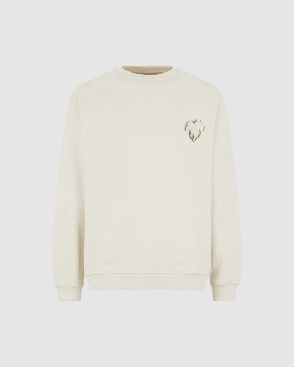 Vision Of Super SAND CREWNECK WITH EMBROIDERED FLAMING HEART Vendita Economica