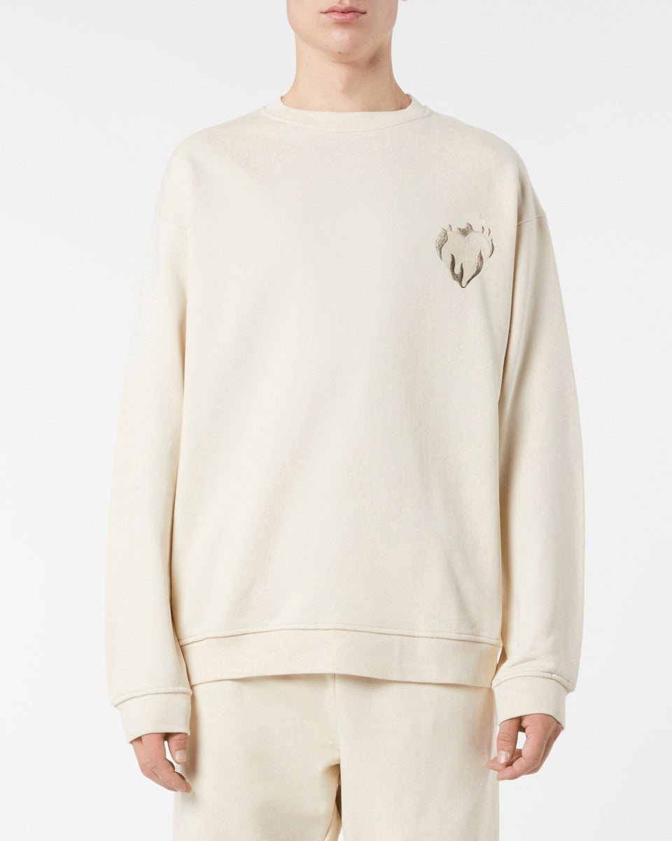 Vision Of Super SAND CREWNECK WITH EMBROIDERED FLAMING HEART Vendita Economica