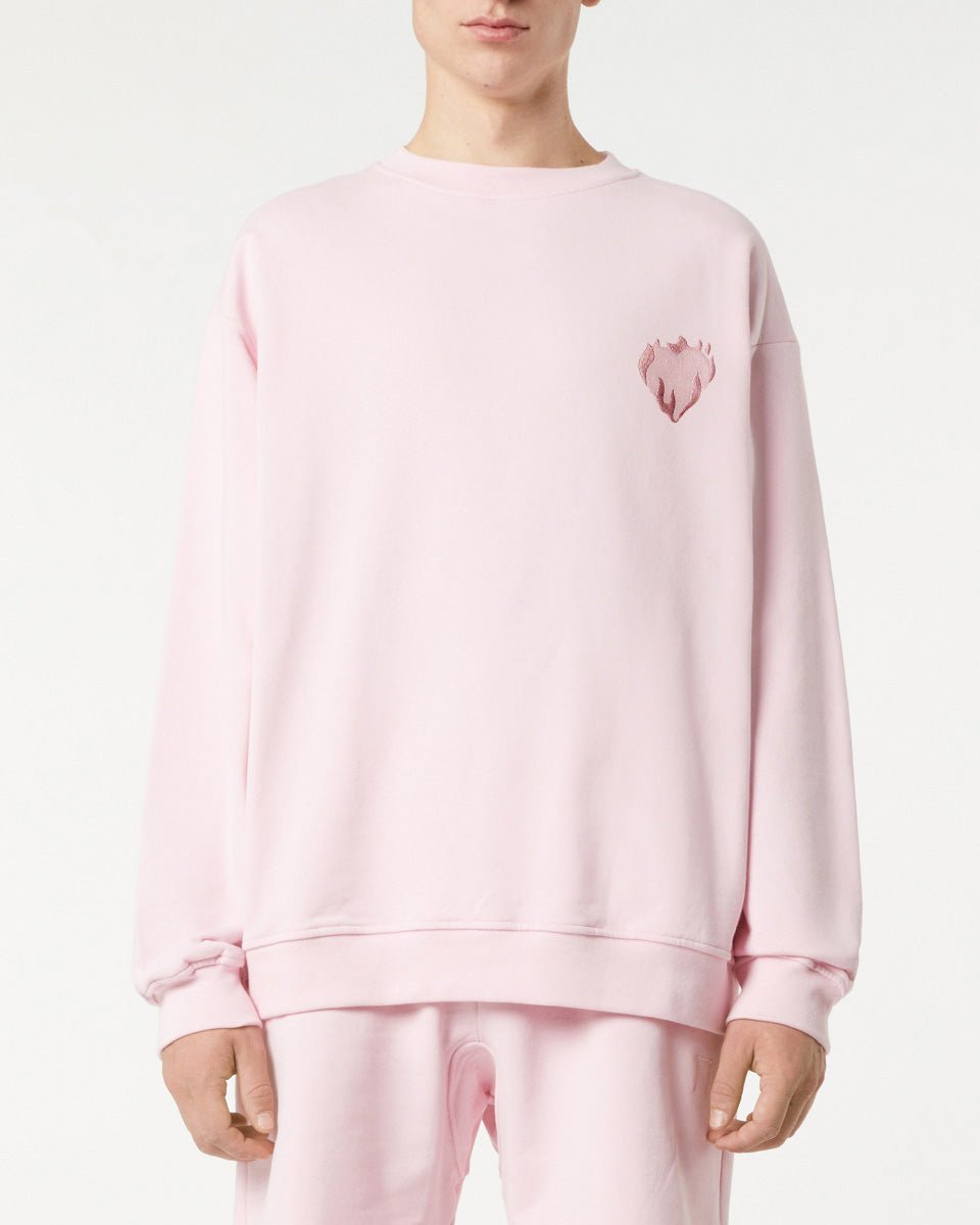 Vision Of Super PINK CREWNECK WITH EMBROIDERED FLAMING HEART Vendite Flash