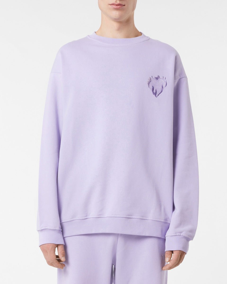 Vision Of Super LILAC CREWNECK WITH EMBROIDERED FLAMING HEART In Saldo