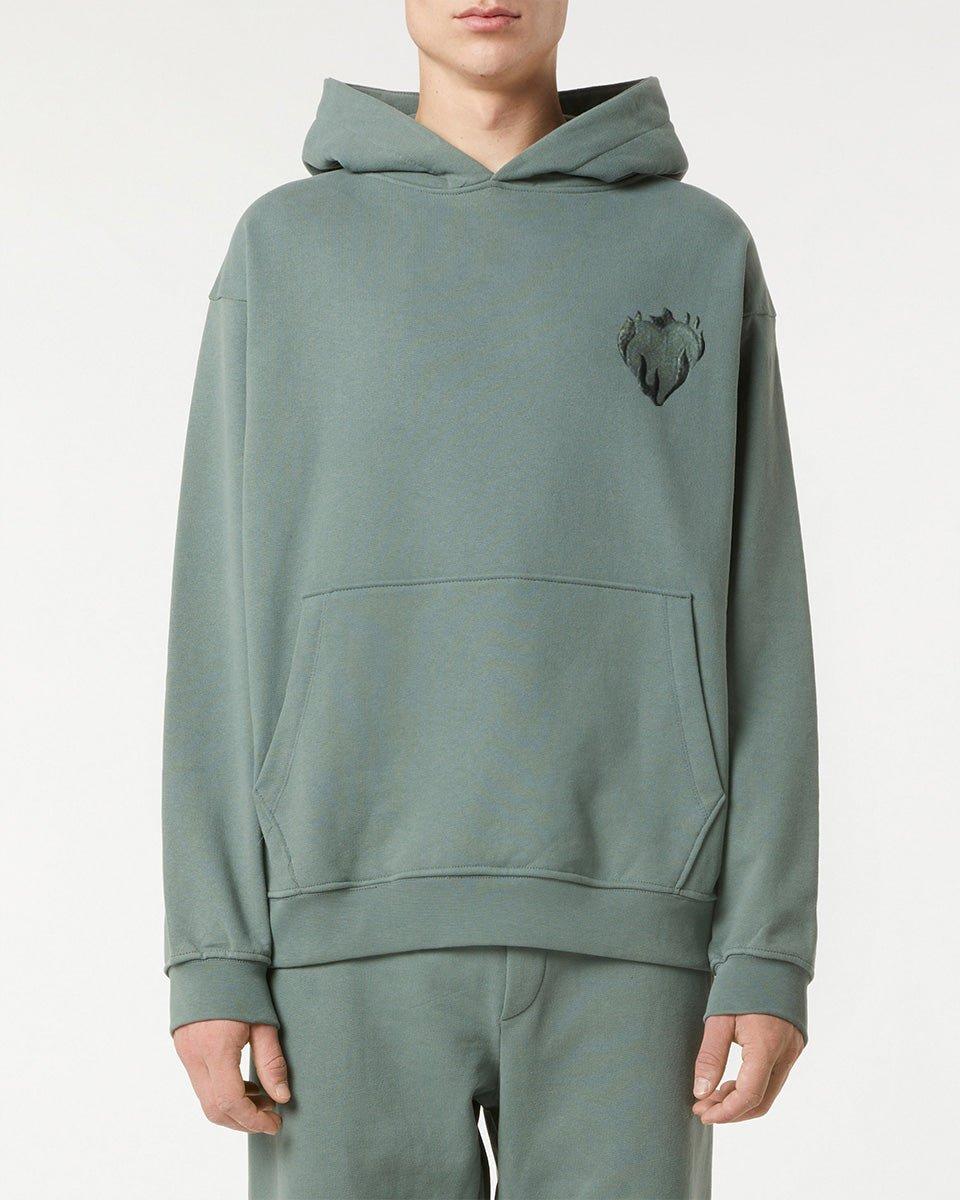 Vision Of Super BALSAM GREEN HOODIE WITH EMBROIDERED FLAMING HEART 2025