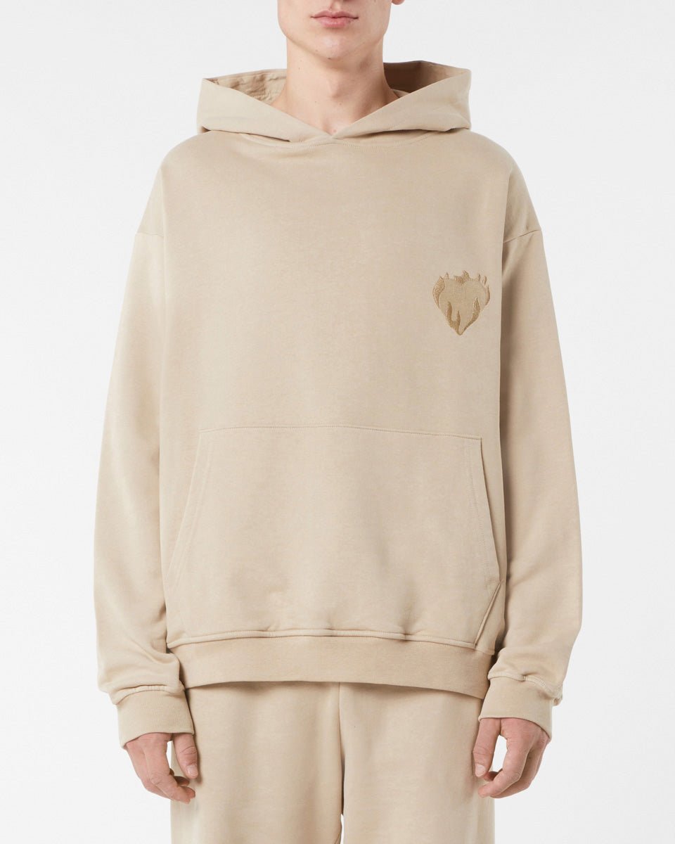 Vision Of Super LIGHT BROWN HOODIE WITH EMBROIDERED FLAMING HEART Italy