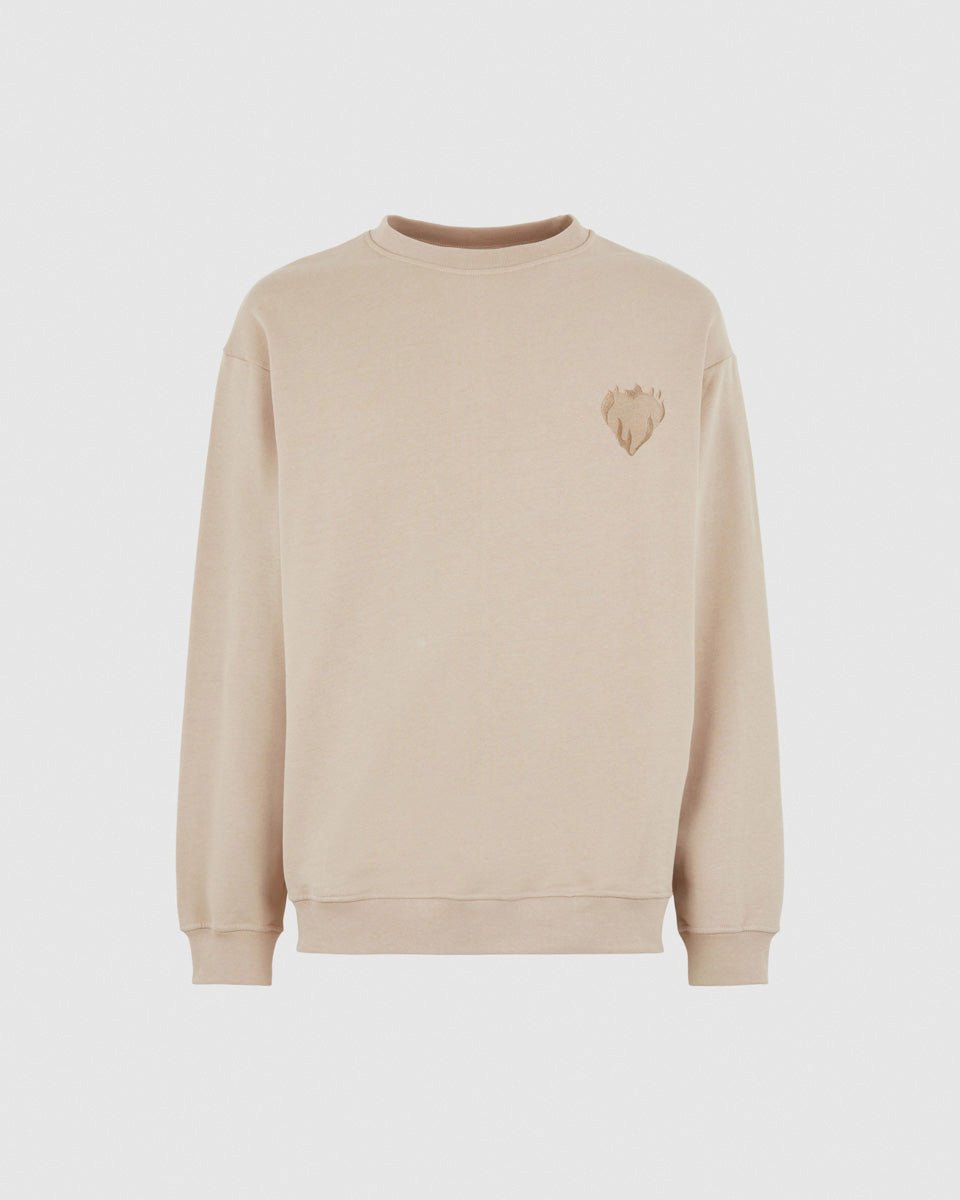 Vision Of Super LIGHT BROWN CREWNECK WITH EMBROIDERED FLAMING HEART Italia