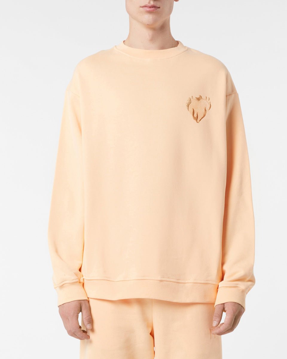 Vision Of Super PEACH CREWNECK WITH EMBROIDERED FLAMING HEART In Linea