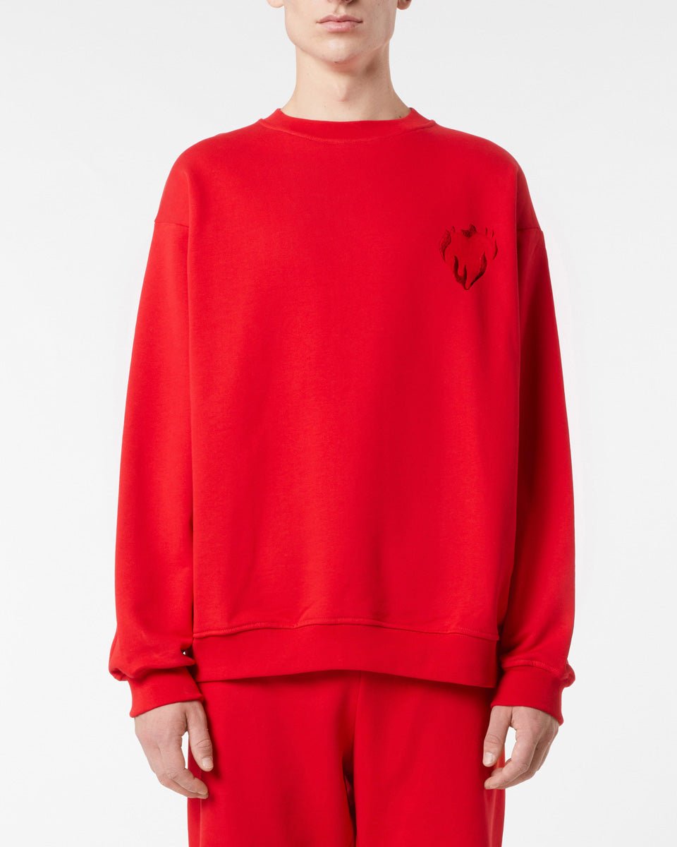 Vision Of Super RED CREWNECK WITH EMBROIDERED FLAMING HEART Vendita