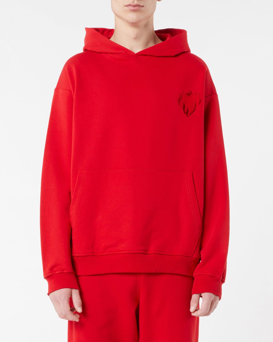 Vision Of Super RED HOODIE WITH EMBROIDERED FLAMING HEART Promozione