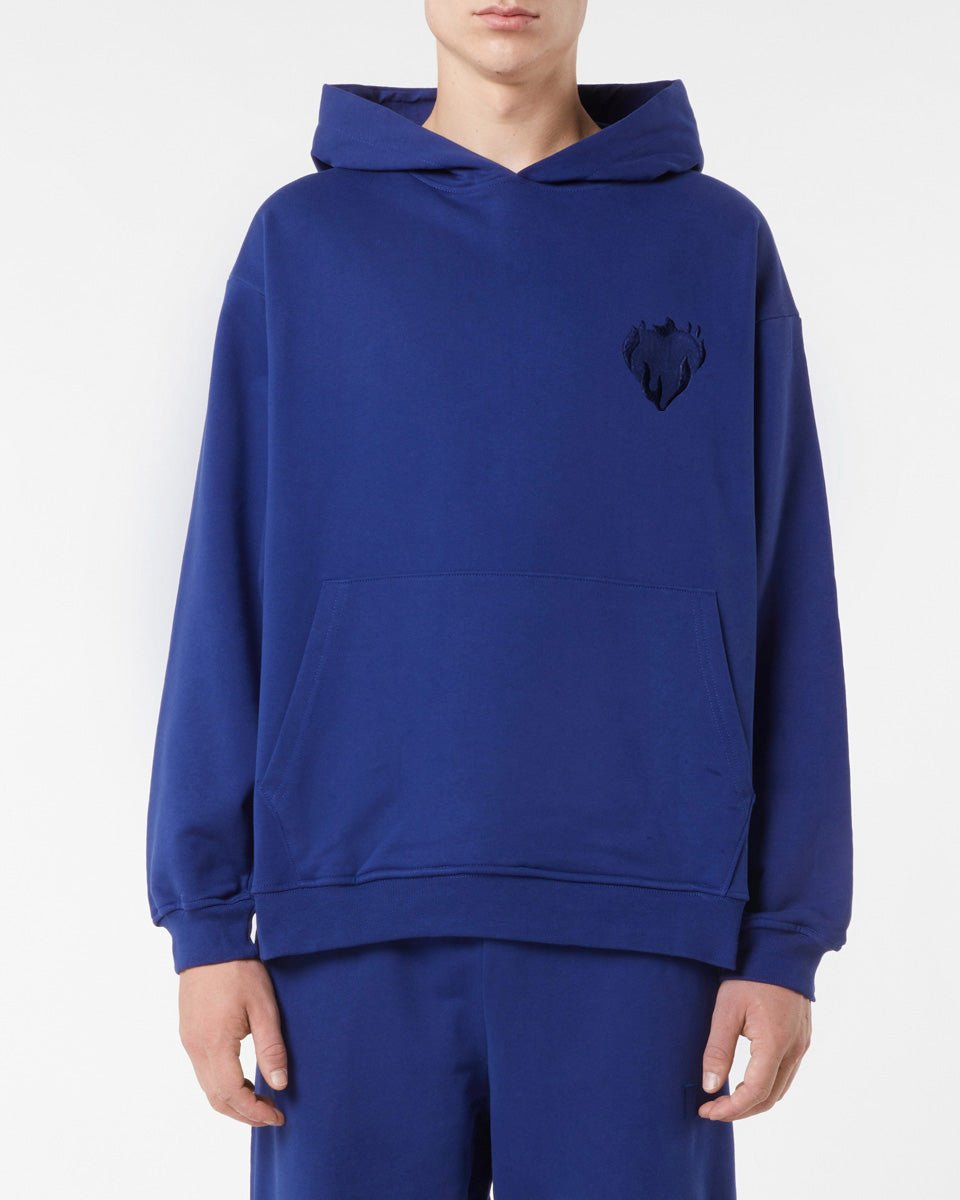 Vision Of Super BLUE HOODIE WITH EMBROIDERED FLAMING HEART Spedizione Gratuita