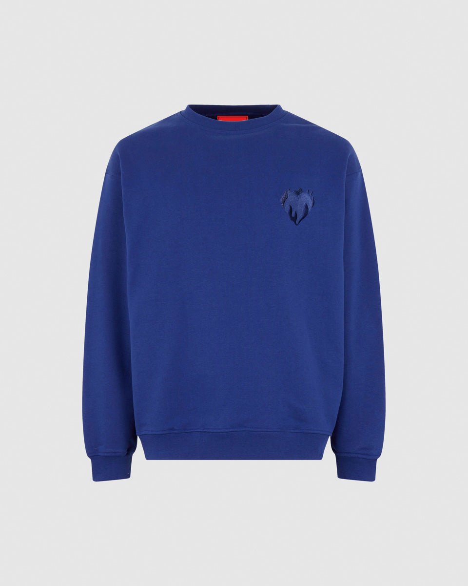 Vision Of Super BLUE CREWNECK WITH EMBROIDERED FLAMING HEART Pezzi Unici