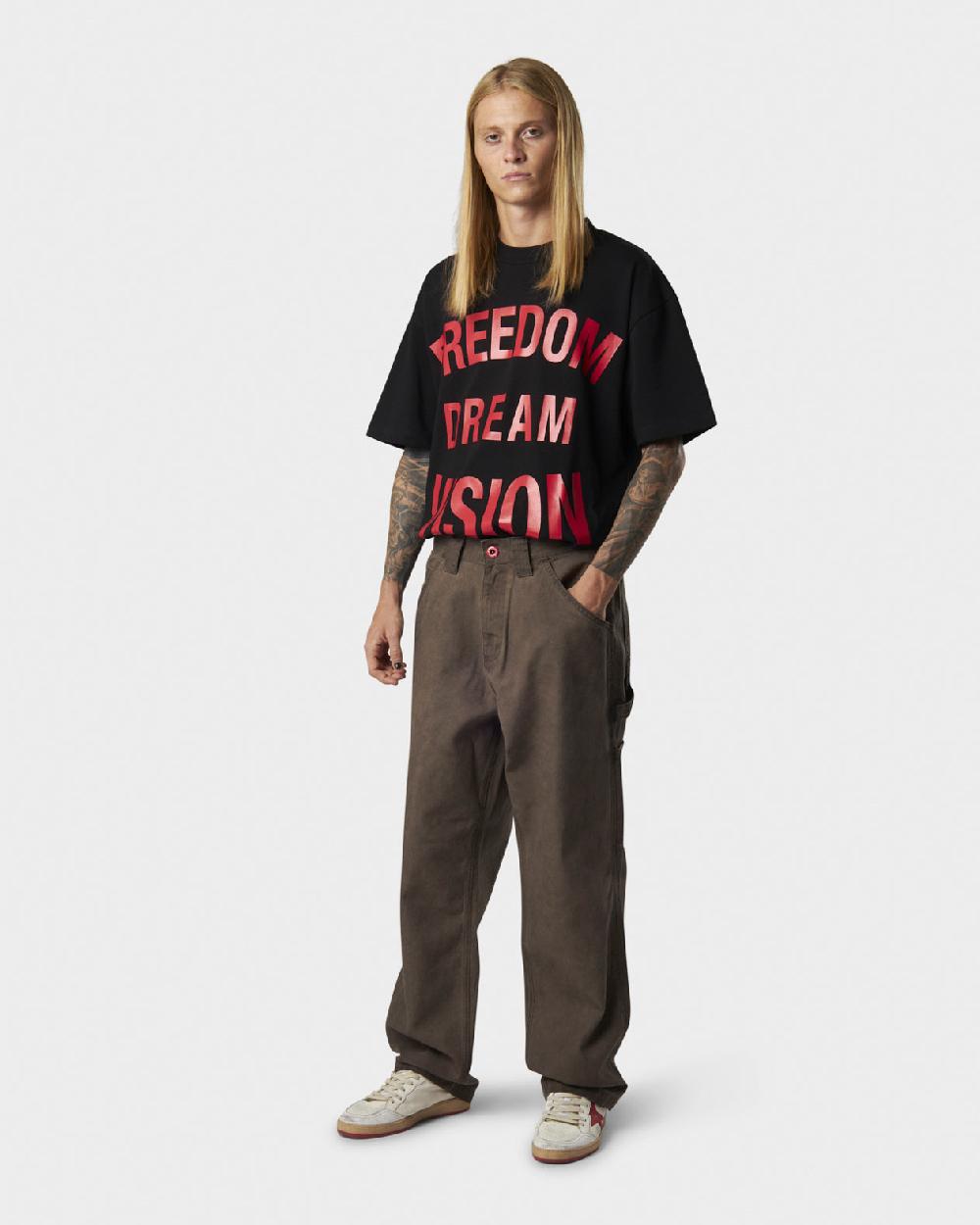 Vision Of Super BROWN WASHED DENIM WITH EMBROIDERED FLAMES ON POCKET AND RED LABEL Acquista Ora