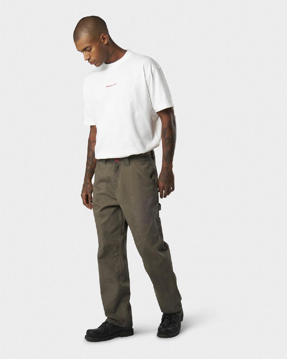 Vision Of Super MILITARY GREEN WASHED DENIM WITH EMBROIDERED FLAMES ON POCKET AND RED LABEL Consegna Veloce
