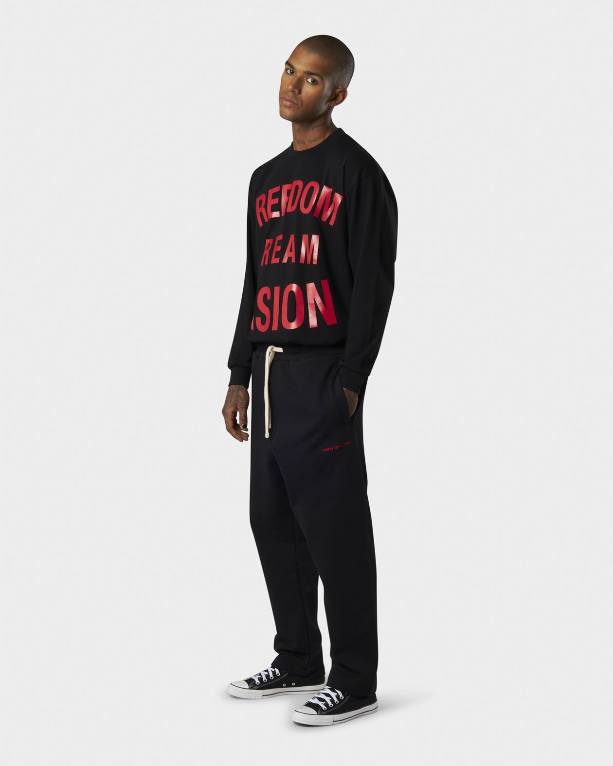 Vision Of Super BLACK SWEATPANTS WITH WHITE COULISSE EMBROIDERED FLAMES ON POCKET AND RED LABEL ON BACK LEFT LEG Shopping Online