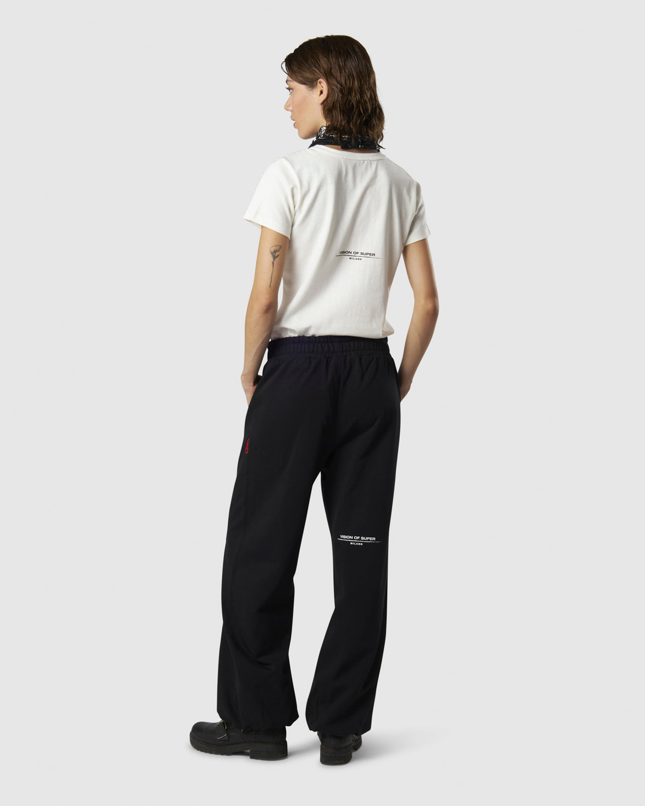 Vision Of Super BLACK WOMEN PANTS WITH EMBROIDERED FLAME LOGO ON FRONT AND PRINTED LOGO ON BACK Sottocosto
