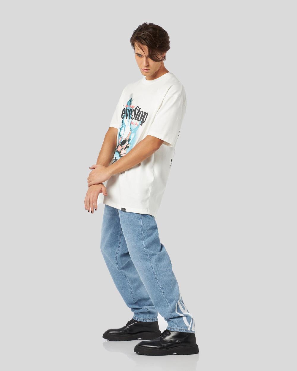 Vision Of Super BLUE DENIM JEANS WITH PRINTED FLAMES AND LOGO Presa