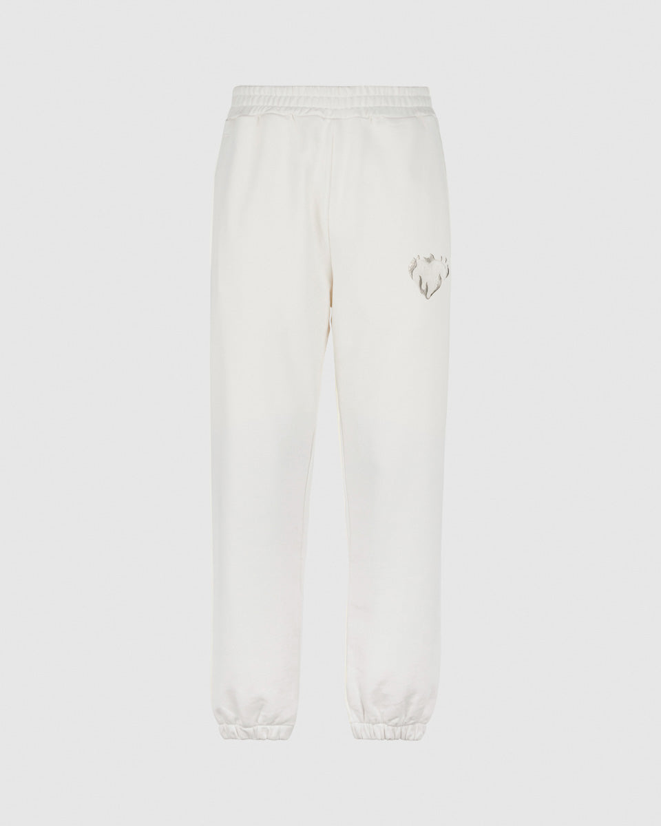 Vision Of Super OFF WHITE PANTS WITH EMBROIDERED FLAMING HEART In Vendita