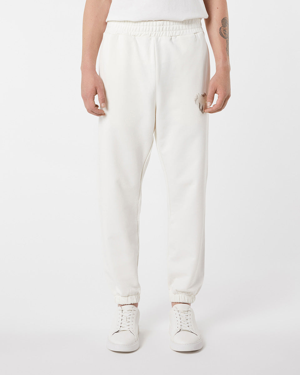 Vision Of Super OFF WHITE PANTS WITH EMBROIDERED FLAMING HEART In Vendita