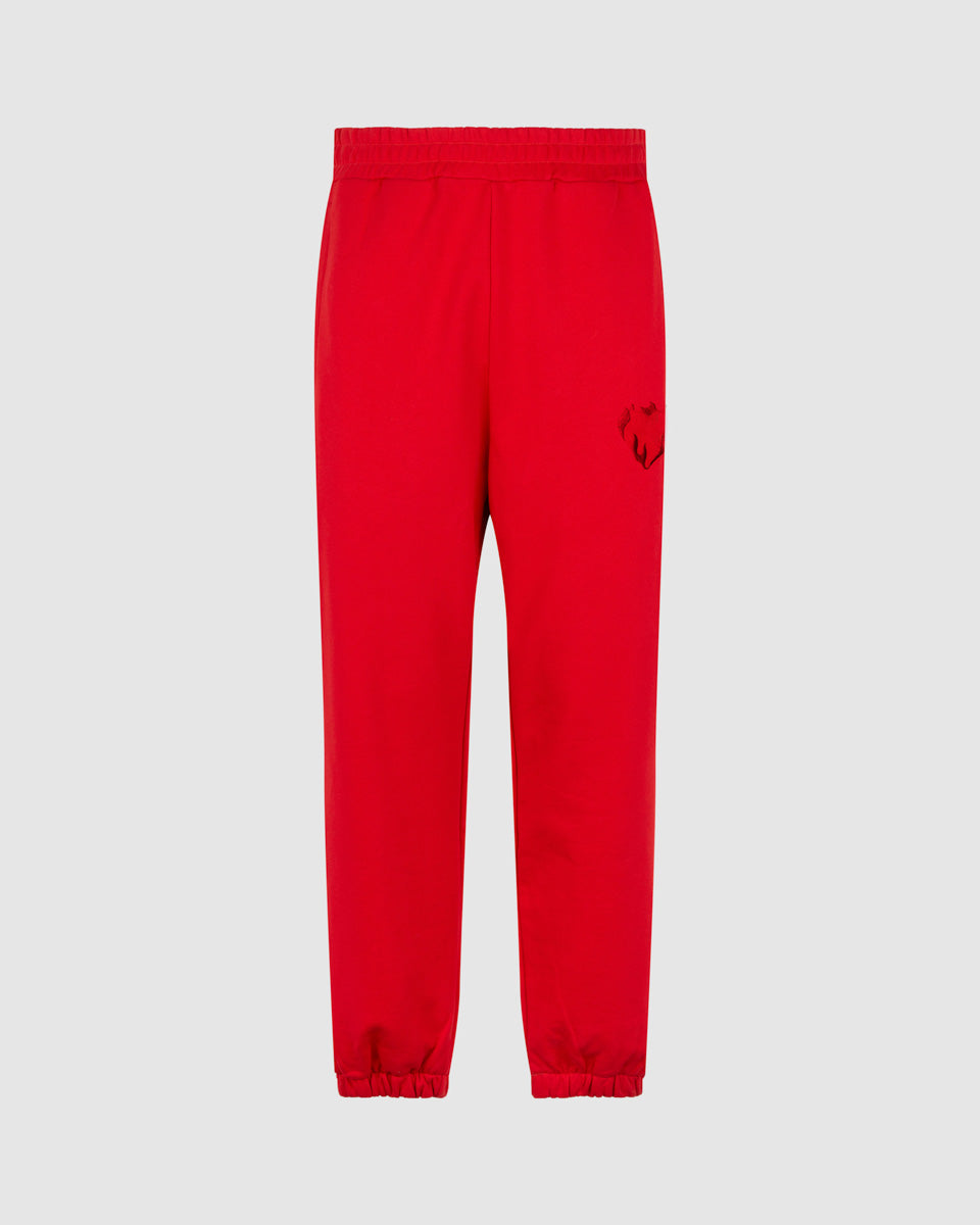 Vision Of Super RED PANTS WITH EMBROIDERED FLAMING HEART Saldi
