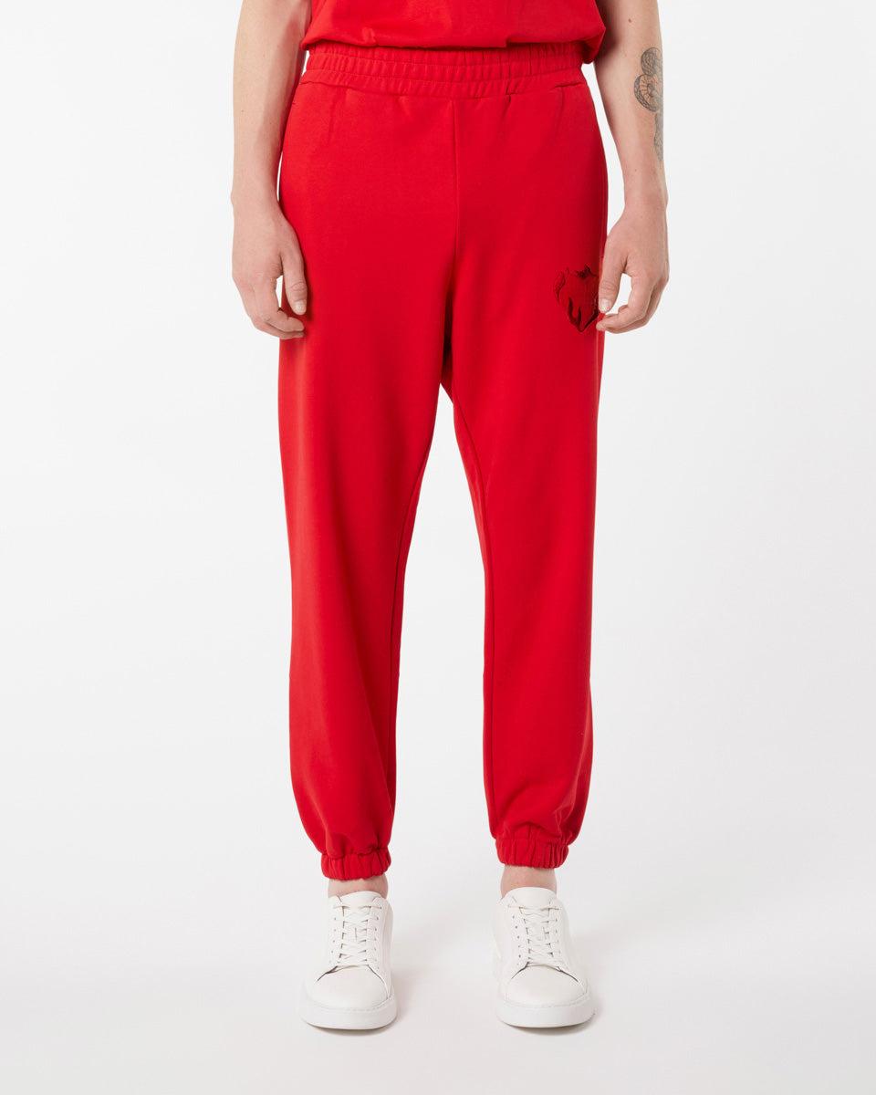 Vision Of Super RED PANTS WITH EMBROIDERED FLAMING HEART Saldi
