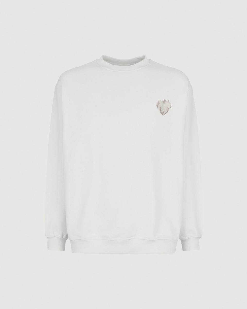 Vision Of Super OFF WHITE CREWNECK WITH EMBROIDERED FLAMING HEART Offerte