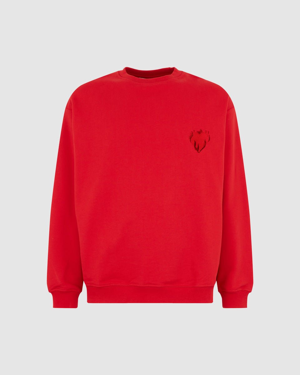 Vision Of Super RED CREWNECK WITH EMBROIDERED FLAMING HEART Hotsell