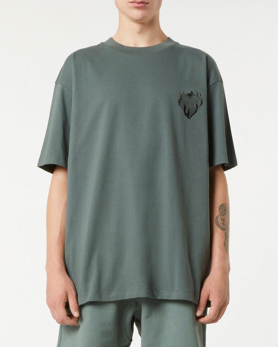 Vision Of Super BALSAM GREEN T-SHIRT WITH EMBROIDERED FLAMING HEART Vendita Calda