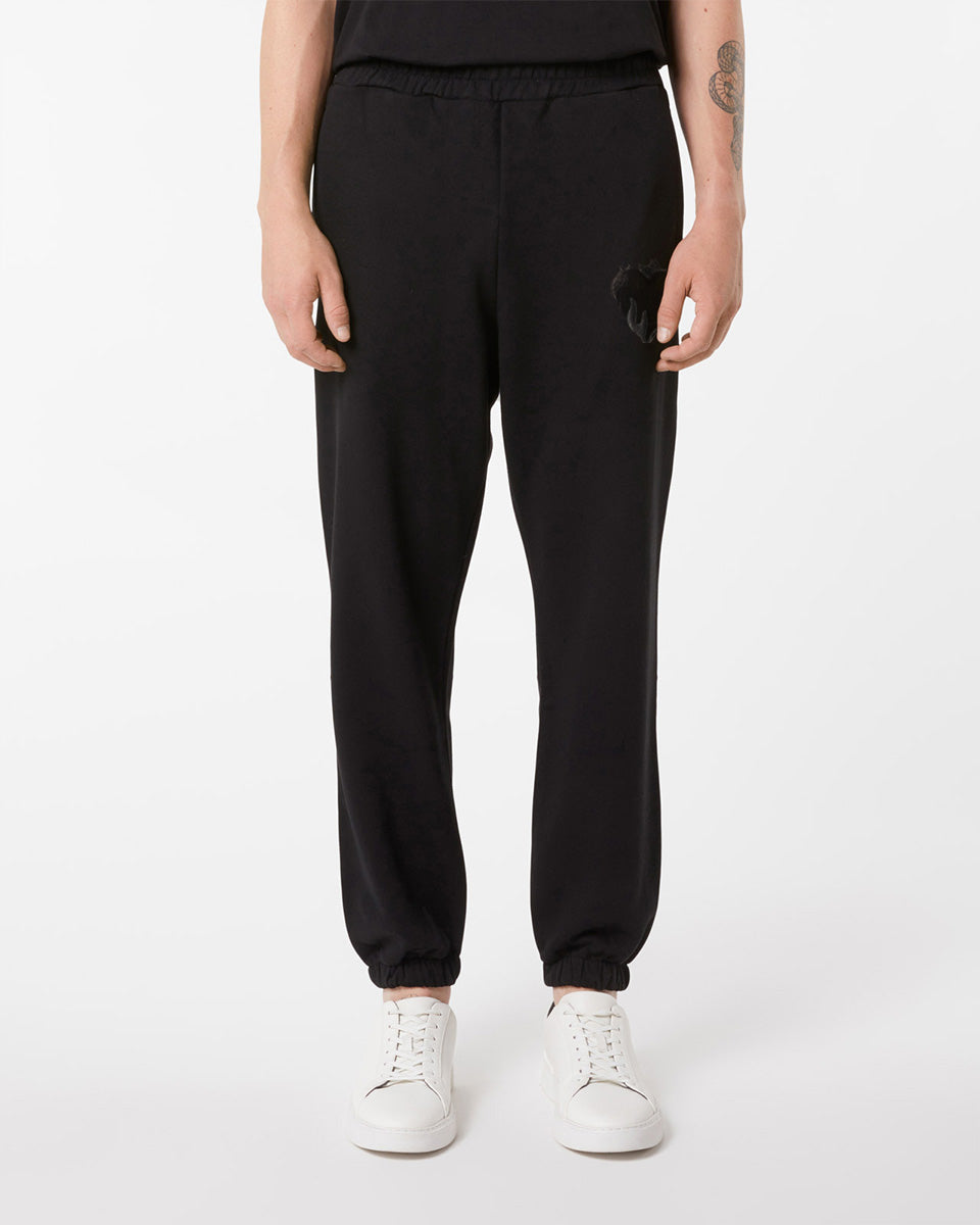 Vision Of Super BLACK PANTS WITH EMBROIDERED FLAMING HEART Saldi Di Fabbrica