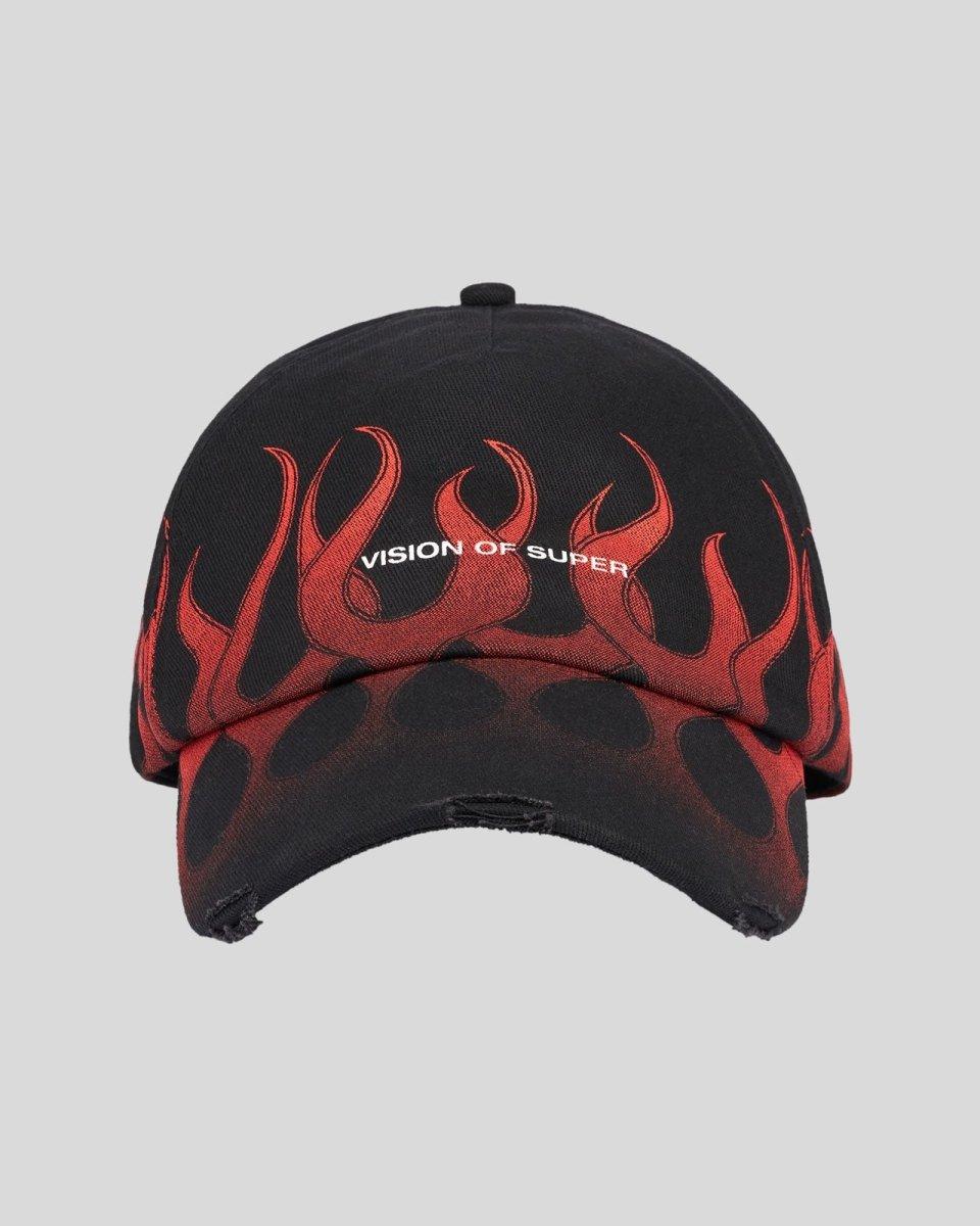 Vision Of Super BLACK CAP WITH RED FLAMES Nuova